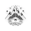 A dotwork tattoo of a stylized heartbeat line with a hiking boot and a dog paw print intersecting at the peak, representing your passions for hiking and dogs tattoo design idea