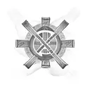 A cross with my mom my dad who is a cop and a cancer logo all on the same arm from when my mom beat cancer tattoo design idea