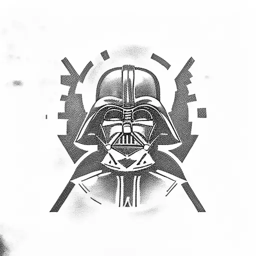 Darth Vader with red sword, aircraft in the background  tattoo design idea