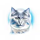 real fat solid gray cat walking forward on blue water looking up at the moon tattoo design idea