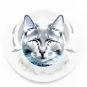 real fat solid gray cat walking forward on blue water looking up at the moon tattoo design idea