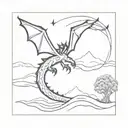 A minimalist tattoo inspired by the book 'Eragon', featuring a dragon and a mystical landscape tattoo design idea