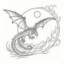 A minimalist tattoo inspired by the book 'Eragon', featuring a dragon and a mystical landscape tattoo design idea