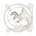 A minimalist tattoo inspired by the book 'Eragon', featuring a dragon and a mystical landscape tattoo design idea