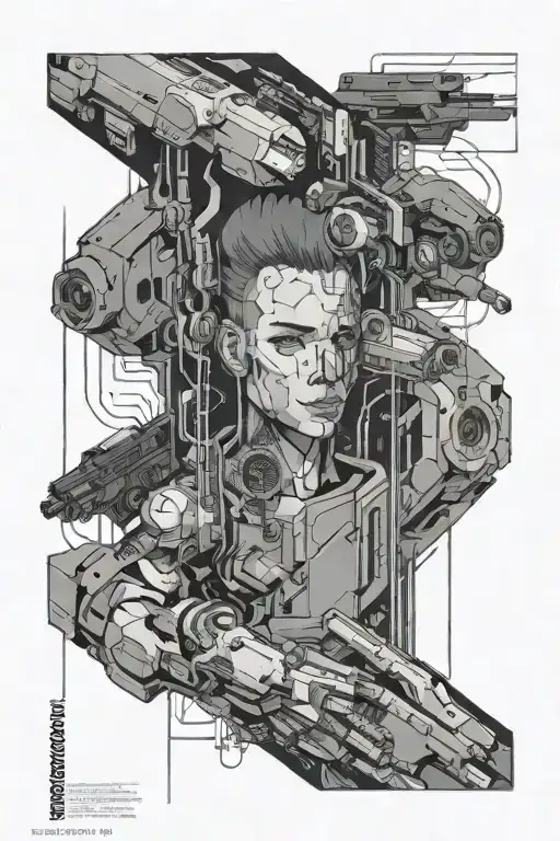 Cyberpunk 2077 sleeve linework tattoo design idea