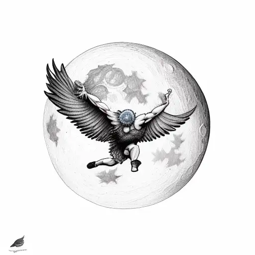 icarus falling with full moon tattoo design idea