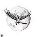 icarus falling with full moon tattoo design idea
