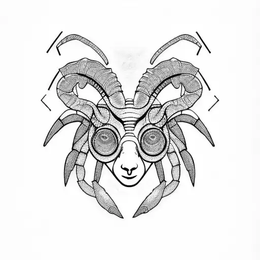 goat and crab with circuits tattoo design idea