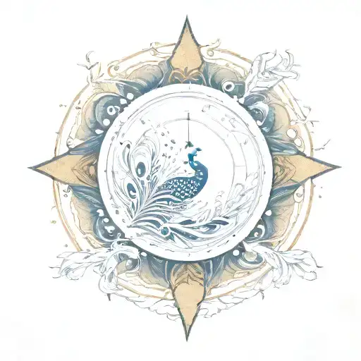 peacock feather turning into a compass   tattoo design idea