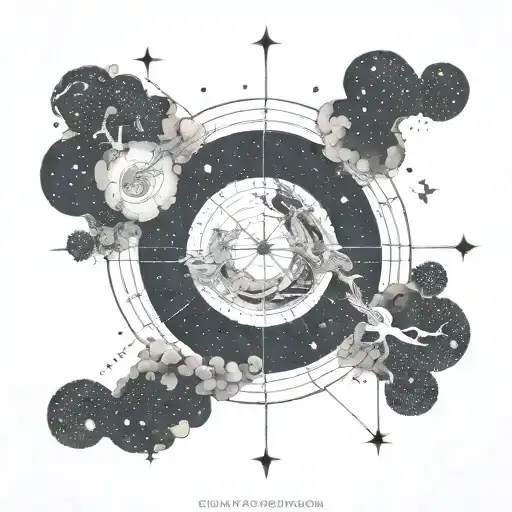 A celestial map with the Castor and Pollux constellation leading the way through a sea of St. Elmo's Fire tattoo design idea