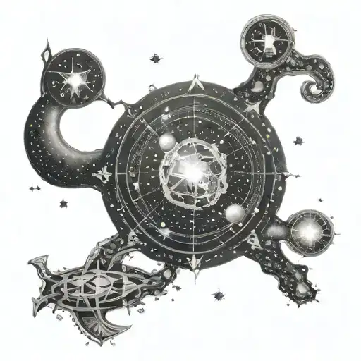 A celestial map with the Castor and Pollux constellation leading the way through a sea of St. Elmo's Fire tattoo design idea