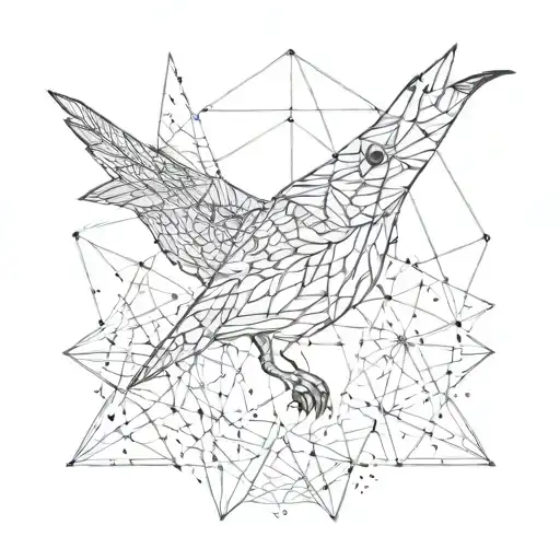 A bird made up of intricate geometric star patterns tattoo design idea