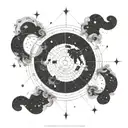 A celestial map with the Castor and Pollux constellation leading the way through a sea of St. Elmo's Fire tattoo design idea