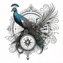 peacock feather turning into a compass   tattoo design idea