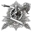 Incorporate elements from Legend of Zelda and Final Fantasy XV into a unique sword design tattoo design idea