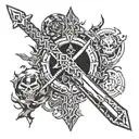 Incorporate elements from Legend of Zelda and Final Fantasy XV into a unique sword design tattoo design idea