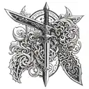 Incorporate elements from Legend of Zelda and Final Fantasy XV into a unique sword design tattoo design idea
