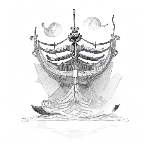 Woodworking tools forming a Viking longship tattoo design idea
