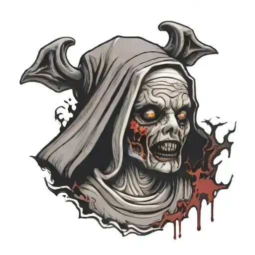 A nun with a zombie face tattoo design idea