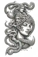 A tattoo design inspired by philosophical symbols medusa athena and poseidon tattoo design idea