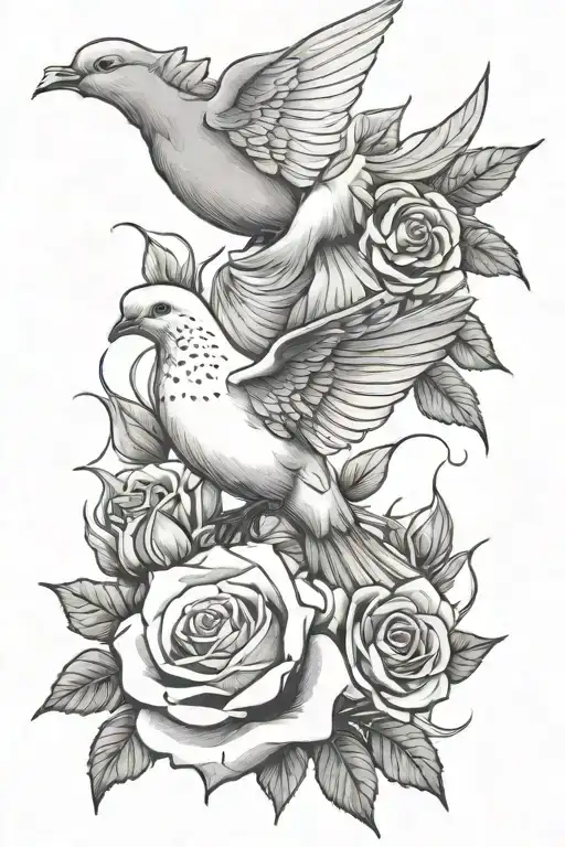 dove and roses blooming tattoo design idea