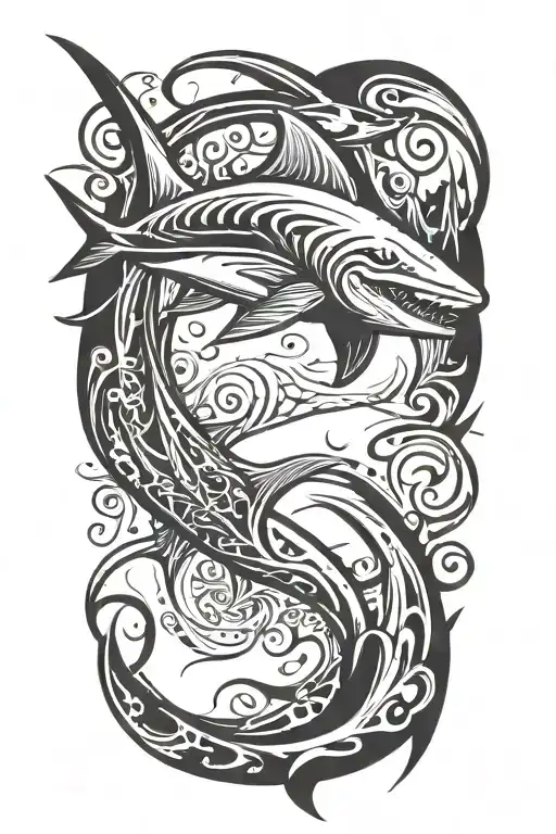 hammerhead shark swimming tattoo design idea