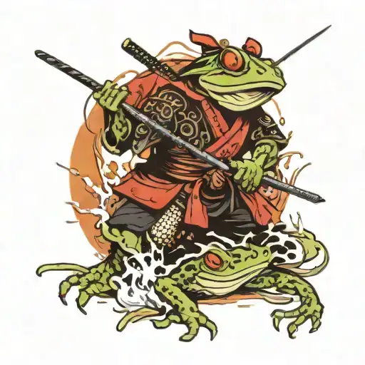 Japan, death, samurai, frogs tattoo design idea