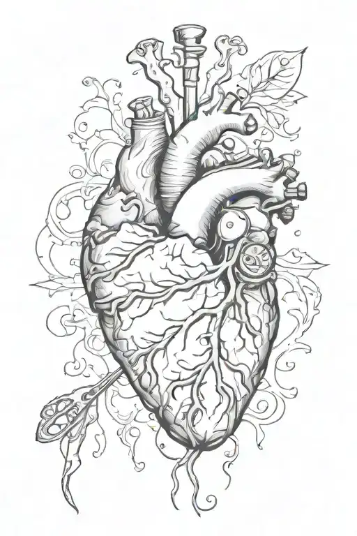 heart and brain intertwined and seperated by scissors tattoo design idea