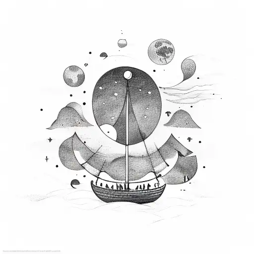 Dreamer sailing on a Viking ship through a sea of stars tattoo design idea