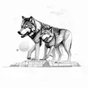 Dreamer exploring ancient Iraqi ruins with a wolf companion tattoo design idea
