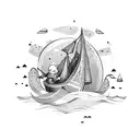 Dreamer sailing on a Viking ship through a sea of stars tattoo design idea