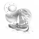 Dreamer sailing on a Viking ship through a sea of stars tattoo design idea