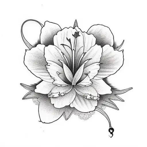 flower with stemp and very few leaves that as two snow drop flowers, one daffodil and one camellia flower on it tattoo design idea