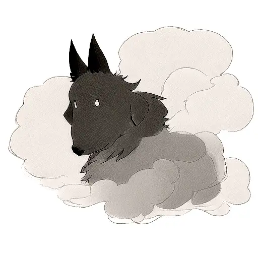 A grayscale portrait of a dog with smoke forming its silhouette tattoo design idea