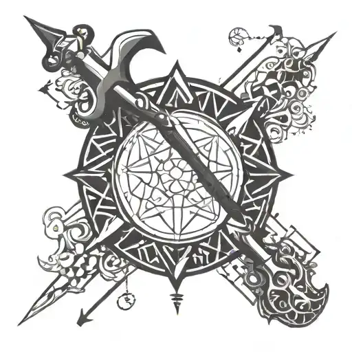 the words "satisfaction is the death of desire" with maces to dot the i's tattoo design idea