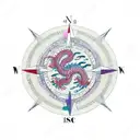 Compass and chinese dragon, cover with sakura tree expanding through a starry sky tattoo design idea