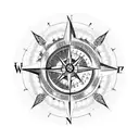 Compass and chinese dragon, cover with sakura tree expanding through a starry sky tattoo design idea