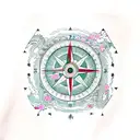 Compass and chinese dragon, cover with sakura tree expanding through a starry sky tattoo design idea