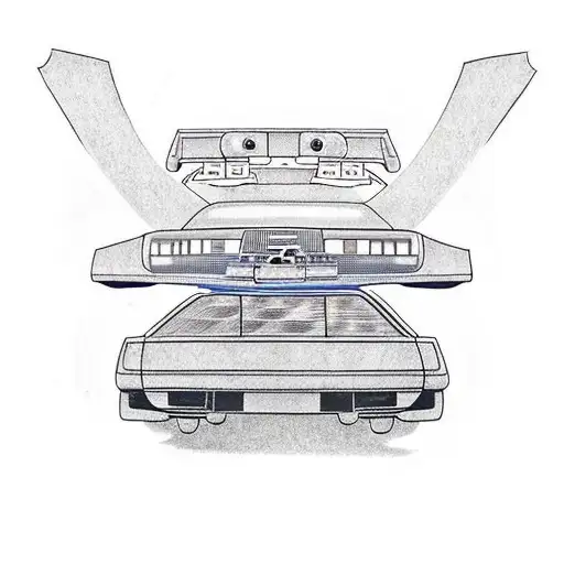 delorean car with back to the future references tattoo design idea