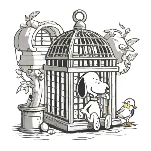 snoopy in Tweety bird's cage with Sylvester beside  tattoo design idea