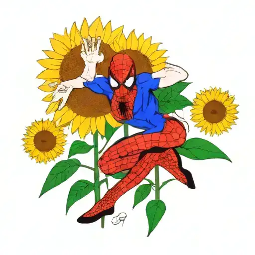 Spiderman sunflower tattoo design idea