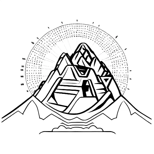 machu picchu mountains only silhouette line drawing black tattoo design idea