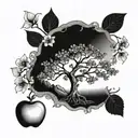 realistic giving tree , handing a child an apple blossom flower tattoo design idea