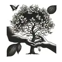 realistic giving tree , handing a child an apple blossom flower tattoo design idea