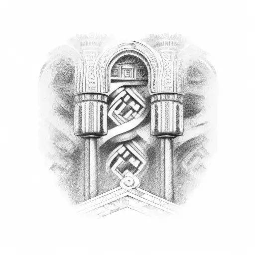 greek pillars with date "may 20, 1992" tattoo design idea