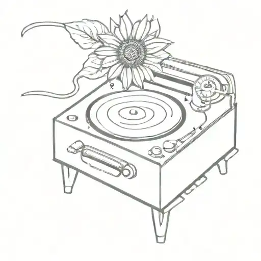 record player with sunflower tattoo design idea