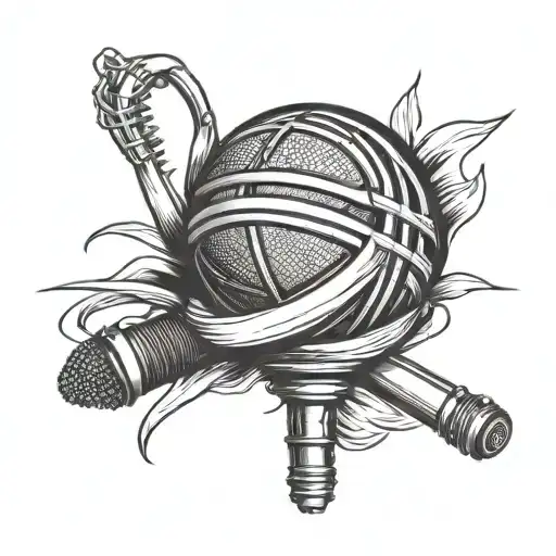 A microphone intertwined with a basketball, symbolizing the client's love for rap music and basketball tattoo design idea