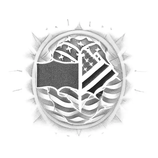 A dotwork tattoo featuring a collage of the USA and Colombian flags intertwined with a hockey stick and a soccer ball, symbolizing the client's love for both countries and sports tattoo design idea