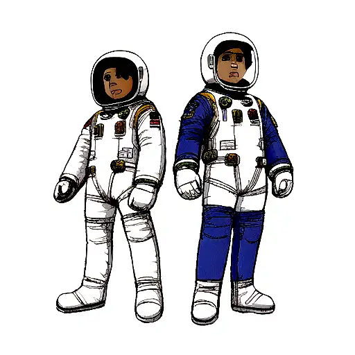 astronaught and a conquistador standing back to back tattoo design idea