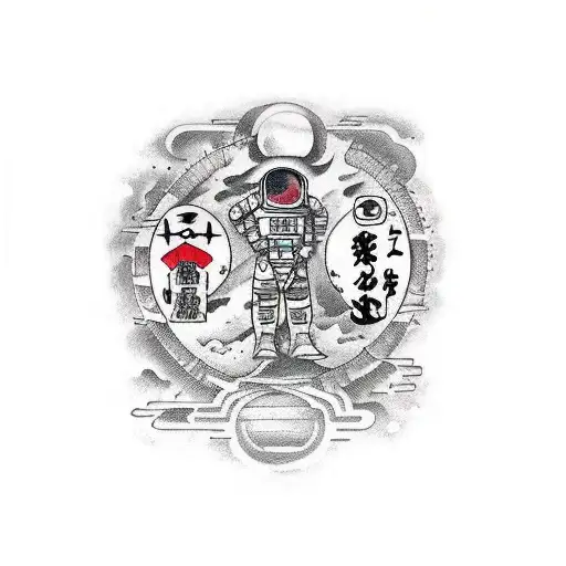 astronaught and conquistador standing back to back tattoo design idea